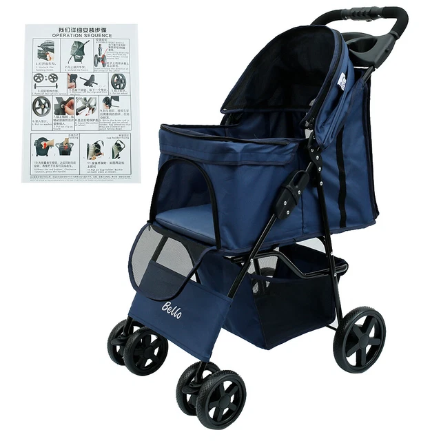 3-in-1 Foldable Pet Stroller - Lightweight Dog & Cat Carrier With Cup Holder Max 66 Lbs