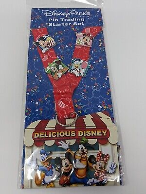Delicious Disney Pin Trading Starter Set Lanyard Mickey Minnie Donald Goofy