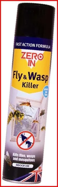 ZERO IN FLY & WASP KILLER AEROSOL CONTROLS FLYING INSECTS 300ml x 2