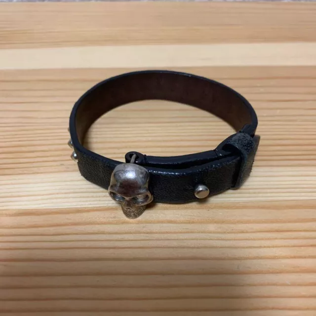 Alexander McQueen Bracelet Bangle Leather Black Skull