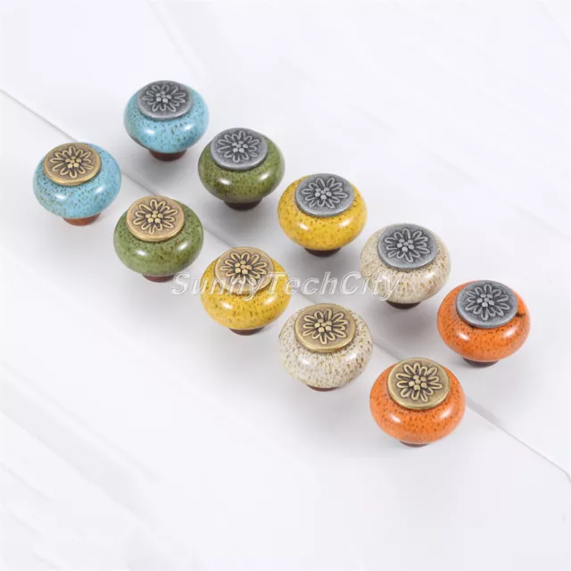 5x Vintage Cabinet Ceramic Knobs Cupboard Drawer Closet Door Pull Button Handles