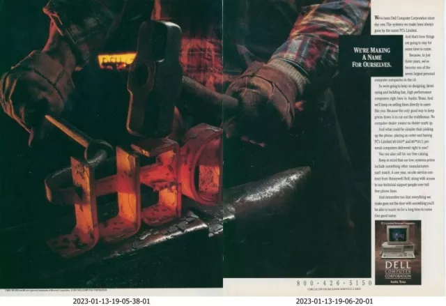 1988 Dell Computer Red Hot Cattle Brand Gloves Austin TX Vintage Print Ad PC1