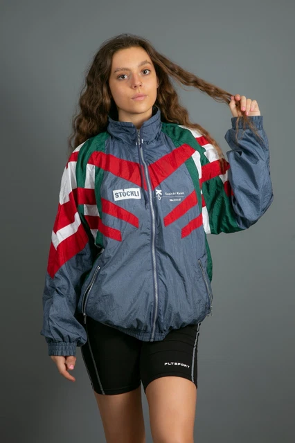 Giacca conchiglia sportiva vintage rossa verde e bianca Killtec unisex festival