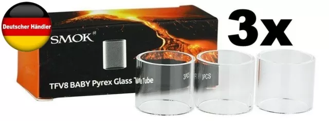 3 x Steamax/Smok Ersatzglas für TFV8 Baby Tank/Verdampfer 3ml !!  3 x Stück