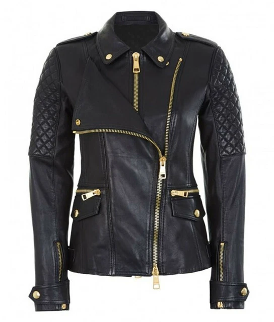 Neuf Conçu Femmes Cuir Noir Veste Souple Peau de Mouton Décontracté Manteau