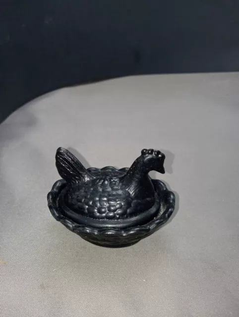 Boyd Glass Nightwatch Black  Chick Hen Salt Covered Dish- Made 2-5-01