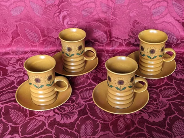 1950 Retro Wilshaw/Robinson Carlton Ware 'Sunflower' Cups & Saucers x 4