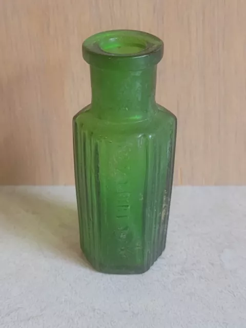 Hexagonal Green 1/4 oz Poison Bottle Hand-Finished Embossed with Ribs Tooled Top