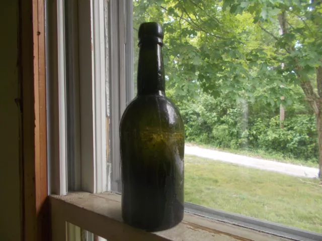 BLUE PONTIL 1850s DUG BLACKGLASS 3 PC MOLD BLOWN ALE BOTTLE CRUDE BUBBLY GLASS BLUE PONTIL 1850s DUG BLACKGLASS 3 PC MOLD BLOWN ALE BOTTLE CRUDE BUBBLY GLASS