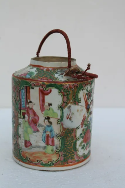 Vintage Old Hand Crafted Ceramic Chinese Figure / Birds Engrave Tea Pot NH1655
