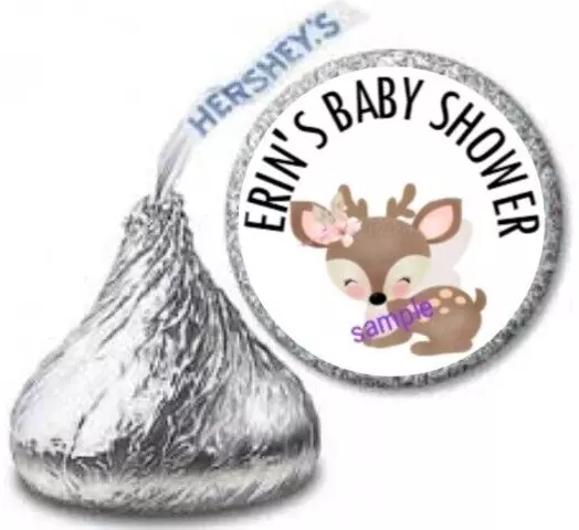 108 BABY DEER WOODLAND PERSONALIZED BIRTHDAY Kiss Stickers Kisses Labels FAVORS