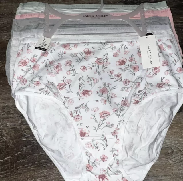 LAURA ASHLEY WOMENS Brief Underwear Panties 5-Pair Cotton Blend (B