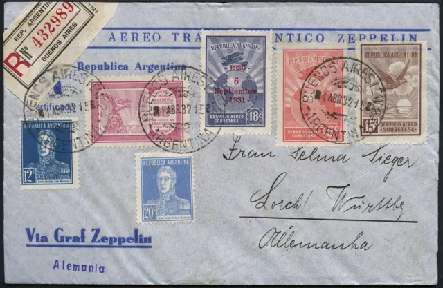 Zeppelin 1932 Argentinien 2. SAF Reko-Brief Buenos Aires Lorch Si 145 / 2020