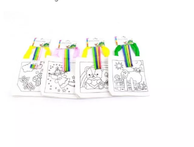 Colour-In Lino Bolsa/Bolsa Artesanal - Kit Manualidades Con Plumas - Oveja Oso
