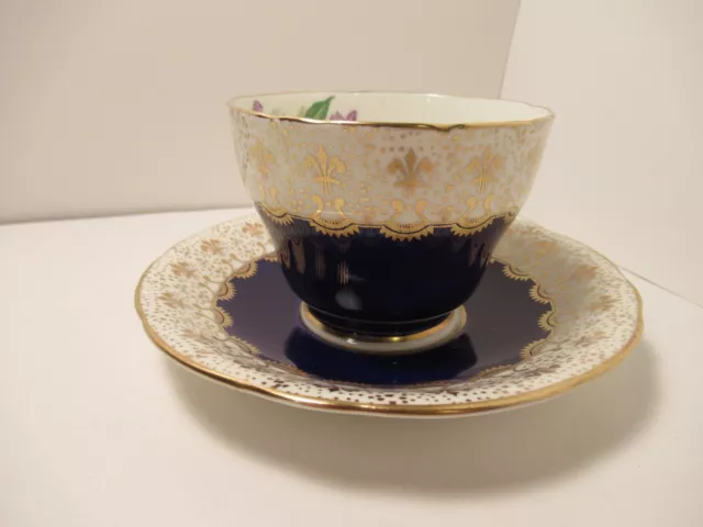 Vintage Aynsley Eng China Tea Cup&Saucer Cobalt Blue Wi Floral Design  Pre Own 3