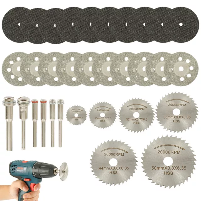 32pcs Mini Diamond Cutting Discs Wheel Blades Drill Bit Disc Dremel Rotary Tool&