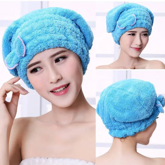 Microfibre Quick Hair Drying Bath Spa Bowknot Wrap Towel Hat Cap Bath Bathroom