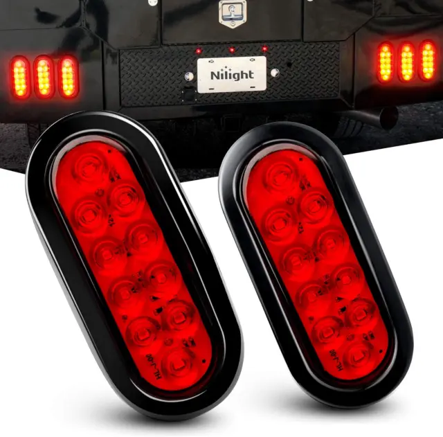 Oval Red Trailer Lights LED Tail 2PCS Waterproof W/ Surface Plugs RV Truck Jeep