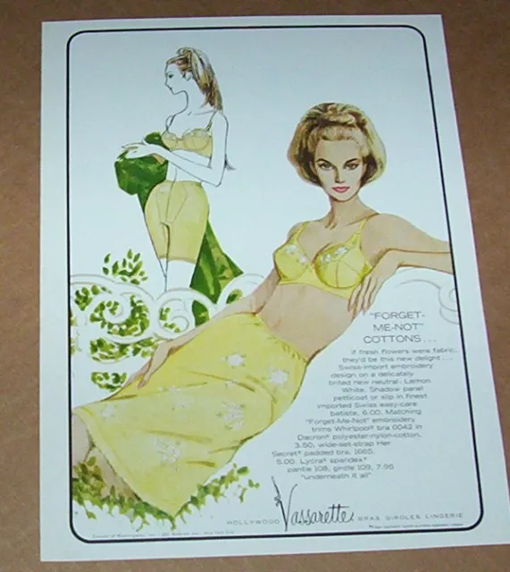1963 PRINT AD -Hollywood Vassarette lingerie Girdle bra slip art