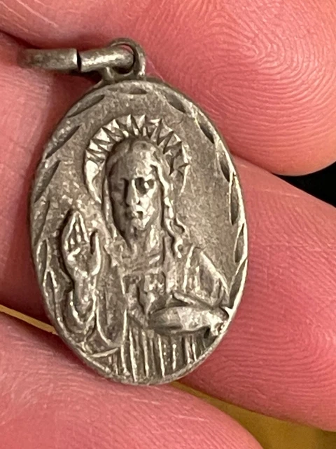 VINTAGE SACRED Heart Of Jesus Christ Virgin Mary Sterling Silver Medal ...