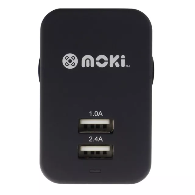 Moki Dual USB Wall Mobile Travel Charger Adaptor AU/NZ Power Plug Adapter Black