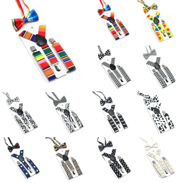 Set fiocco cravatta bambini ragazzi matrimonio stampa animale bretelle cinghia clip cintura