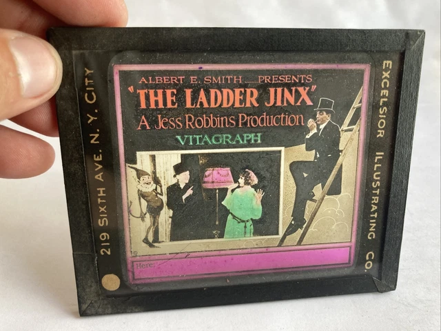 ADVERTISING MOVIE THEATER MAGIC LANTERN GLASS SLIDE The Ladder Brownie