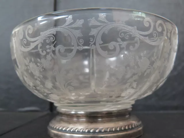 Etched Floral Glass Sterling Silver 925 Base Divided Dish Bowl