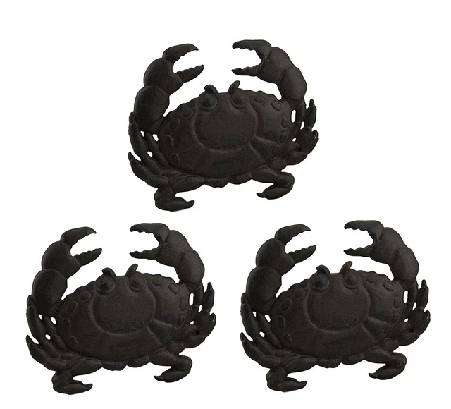 Zeckos Set of 3 Cast Iron Crab Rustic Brown Stepping Stones