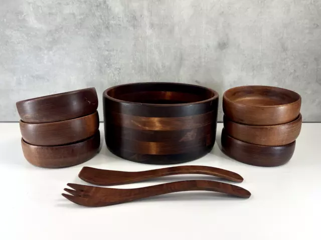 Vintage Baribocraft Canada Woodenware Salad Bowl Set of 7 Wood Bowls Mid Century