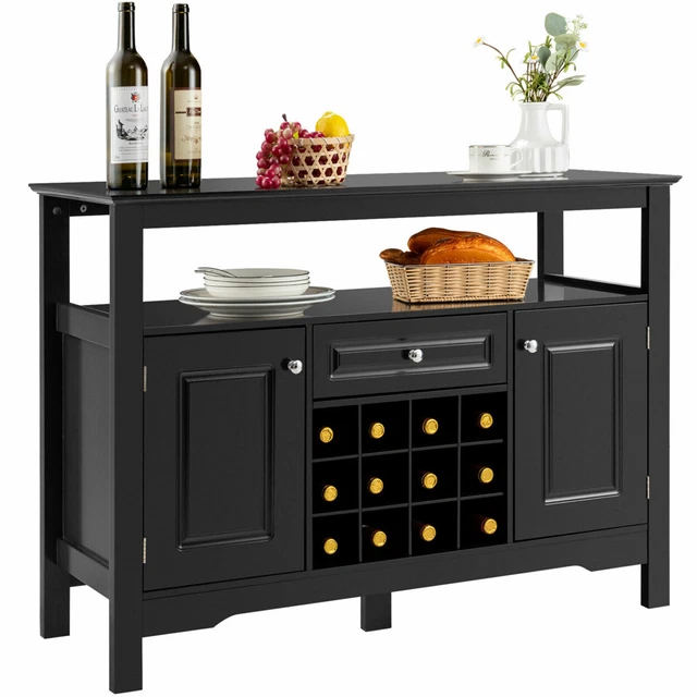 Gymax Storage Buffet Sever Cabinet Sideboard Table Wood Wine Rack