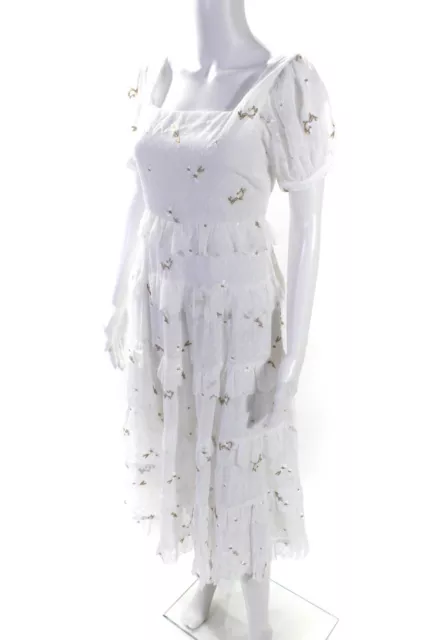 Adelyn Rae Womens Metallic Embroidery Square Neck Tiered Midi Dress White Small 2