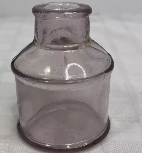 Glass Inkwell "P & S" Late 1800s Vintage Primitive Bottle Old Purple/Lavender