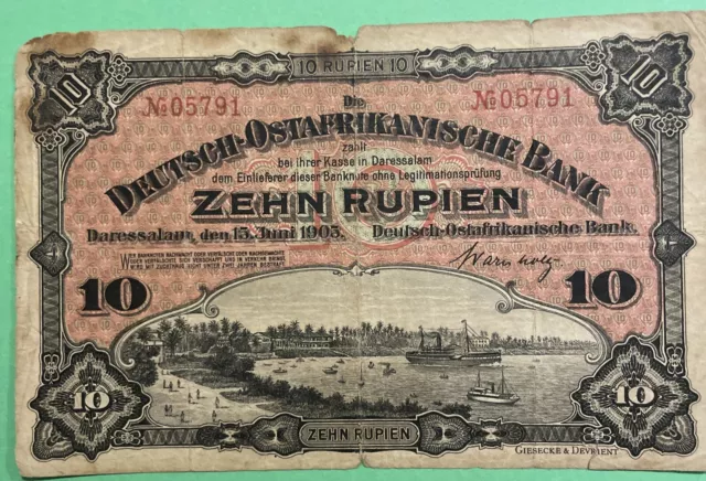 Notgeld Deutsch- Ostafrikanische Bank 10 Rupien 1903