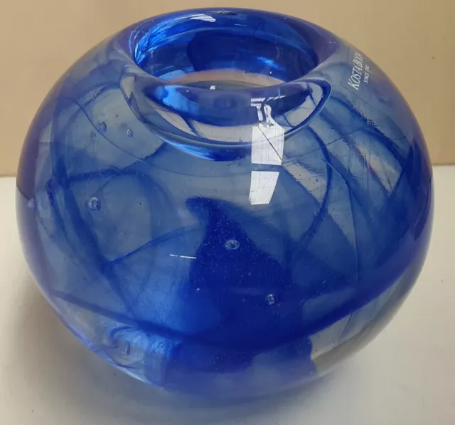 Kosta Boda Blue Moon Candleholder c2001-14 Blue Glass Votive Holder Swedish 10cm