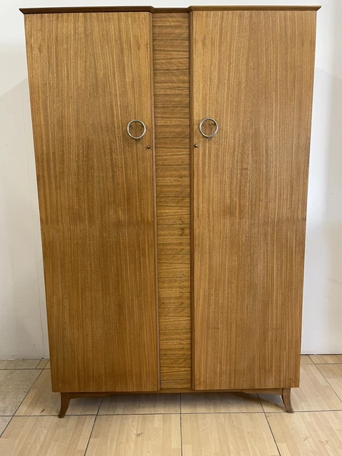 Vintage Mid Century Modern Double Wardrobe In French Walnut By Wrighton
