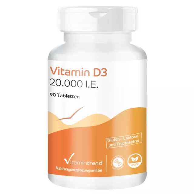Vitamin D3 20.000 I.E. - 90 Tabletten Cholecalciferol, hochdosiert, Vitamintrend