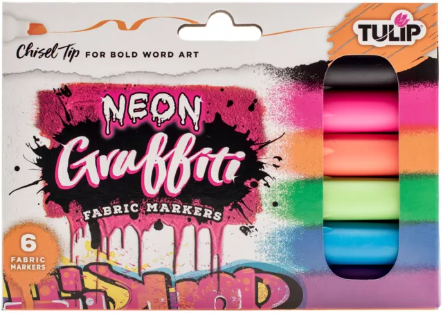 Tulip Graffiti Fabric Markers 6/Pkg-Neon Chisel Tip GFM-38043