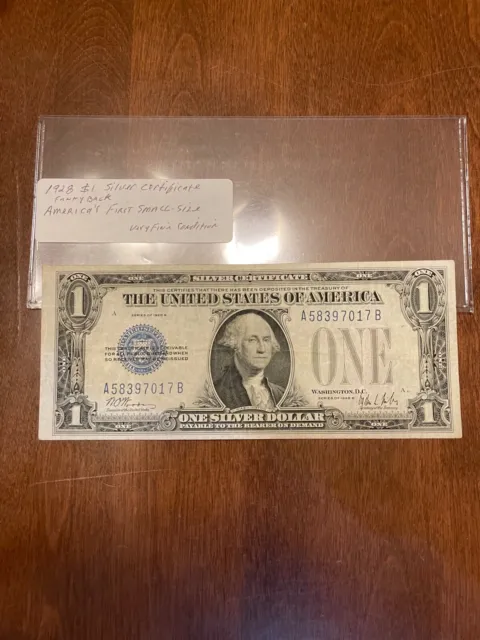1928-B $1 Blue Seal Funny Back Silver Certificate ~ Old US Paper Money M28