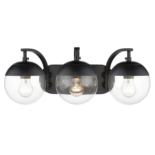 Golden Lighting Dixon 3-Light Bath, Black/Clear/Black Cap - 3219-BA3BLK-BLK