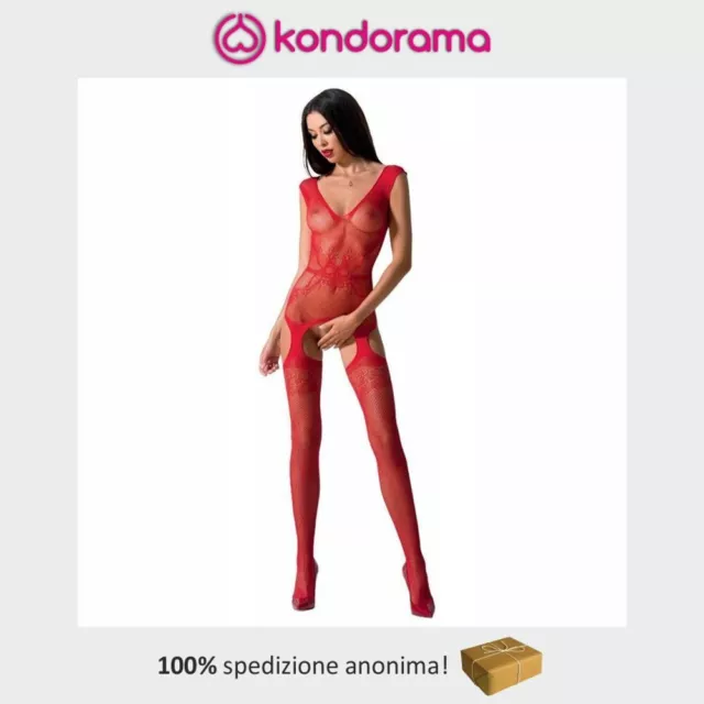 Bodystocking tutina sexy rossa da donna aperta sotto reggicalze con calze a rete