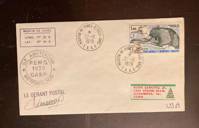 10/22/79 French TAAF Polar Cover Antarctica Ile Amsterdam LGP Signed 109-24