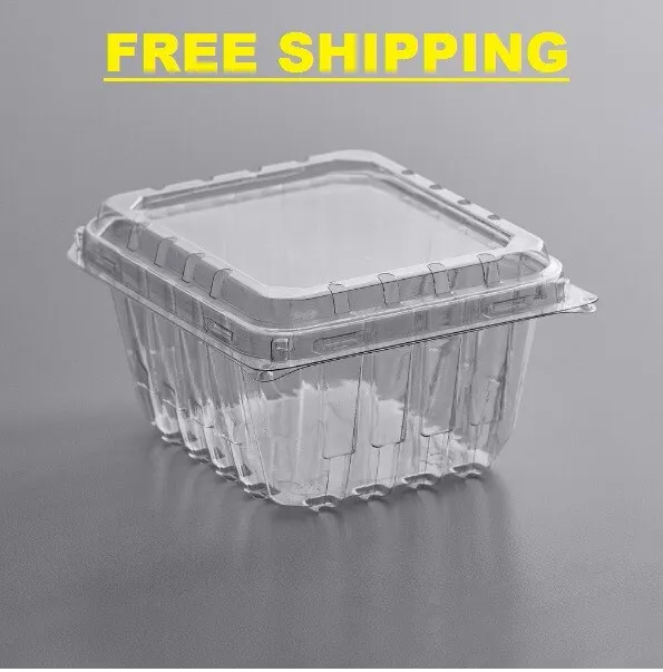 480/Case 1 Pint 5x4 3/8 Clear Square Vented Clamshell Produce/Berry Container
