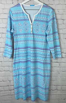 J. MCLAUGHLIN Blue White Lavender Patterned Catalina Cloth Blouse Dress Size XL