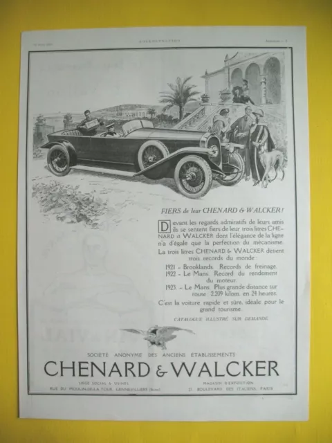 Chenard & Walker Car Pride & Records Ad 1924 Press Advertisement