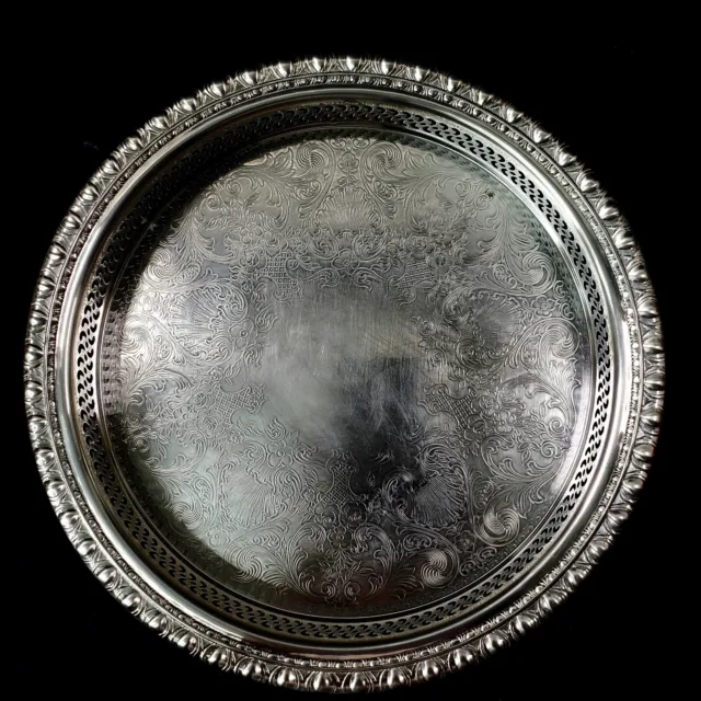 Vintage 12" Round Roger's & Bro 1770 Silver Serving Tray-Pierced & Etched Design