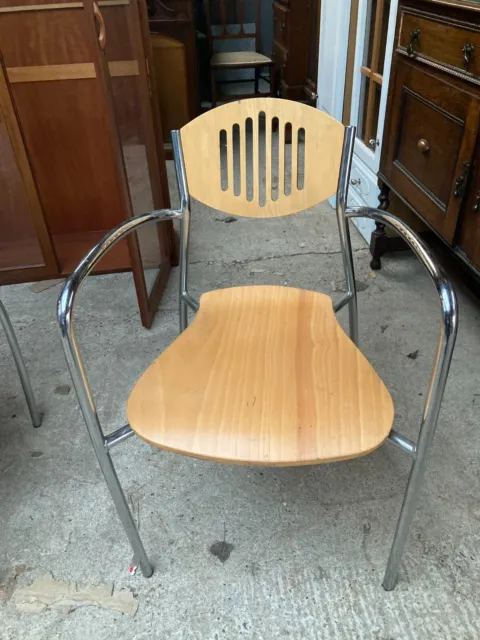 Vintage Style Chrome & Wood Veneer Carver Dining Chair Armchair x 1