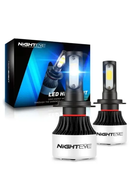 H7 LED Headlight Bulbs Kit 6500K White Canbus Error Free NIGHTEYE 72W 9000LM