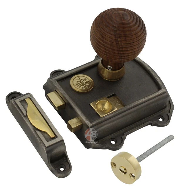 Ironmongery World Cast Iron Old Vintage Style Rim Door Lock & Latch - Bathroom/Bedroom Box Lock