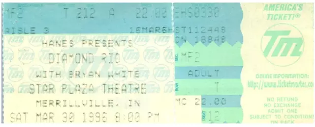 Vintage Diamant Rio Concert Ticket Stub Merrillville Indiana March 30 1996